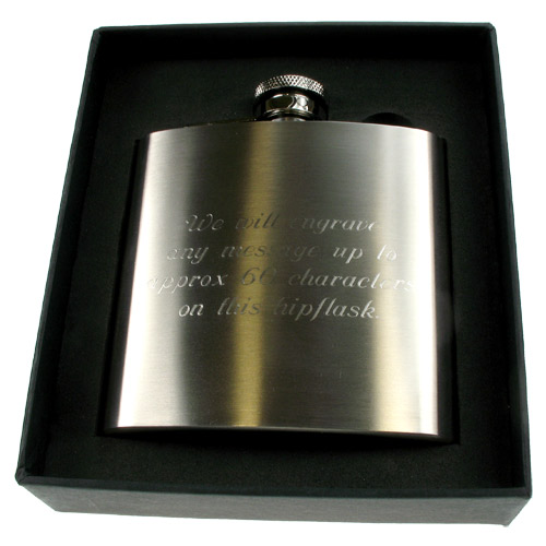 Engraved Brushed Steel Hip Flask