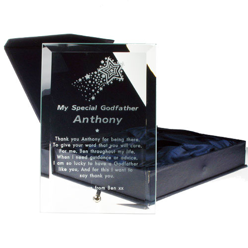 Engraved Godfather Glass Plaque: Christening Gift