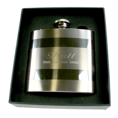 Engraved Satin Steel Hip Flask: Father of the Bride Gift