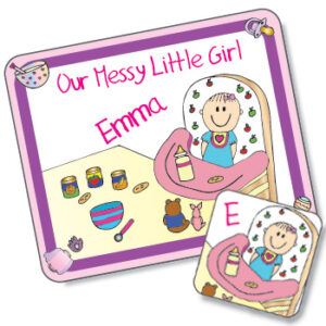 Messy Little Girl Design Placemat and Coaster Set