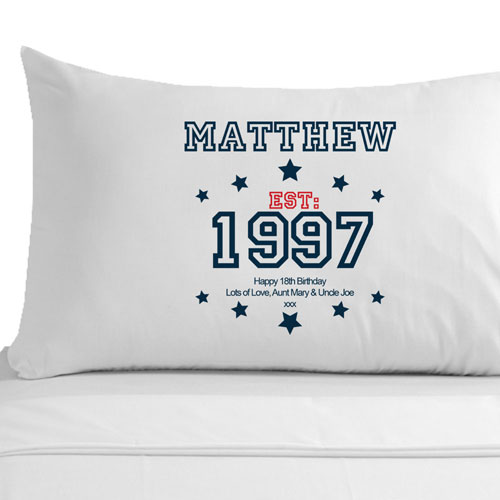 Personalised Birthday Established (Year) Pillowcase for Him