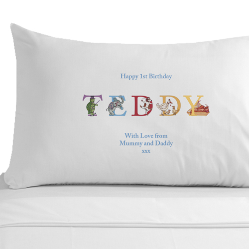 Personalised Birthday Illustrated Name Pillowcase for Boys