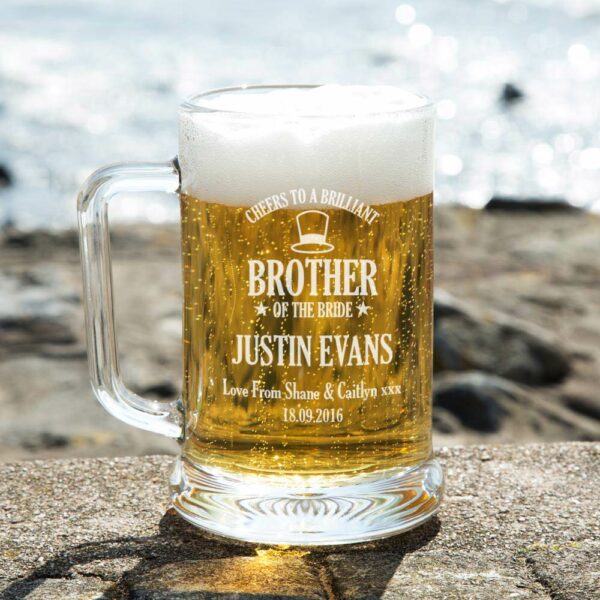 Laser Engraved Brother of the Bride Personalised Glass Beer Tankard