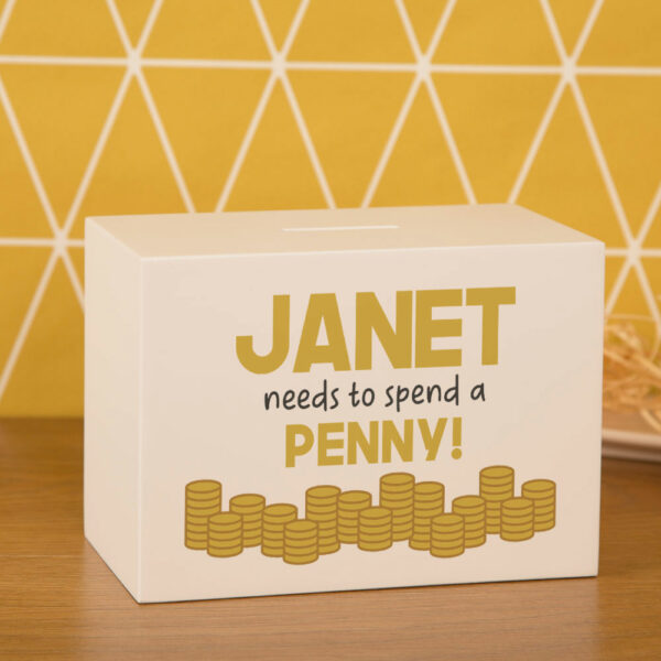 Spend a Penny White Wooden Money Box