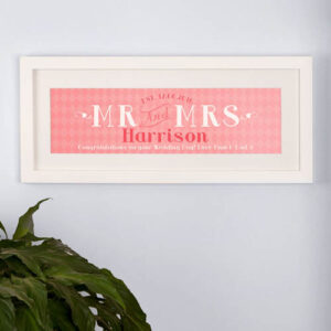 Mr and Mrs Wedding or Anniversary Frame: Pink and White
