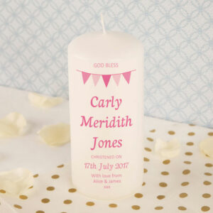 Girl Bunting Christening Candle