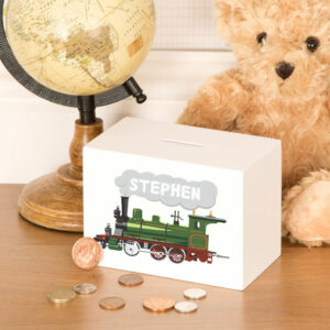 Steam Train Customized Wooden Money Box for little Boy or Girl
