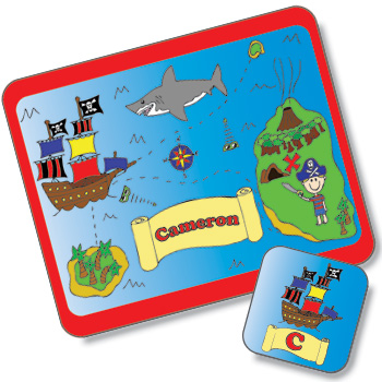 Treasure Map Design Placemat and Coaster Set