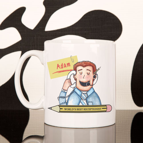 Personalised Male Receptionist Drinking Mug