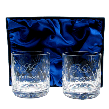 Engraved Mr and Mrs Anniversary Whisky Glasses